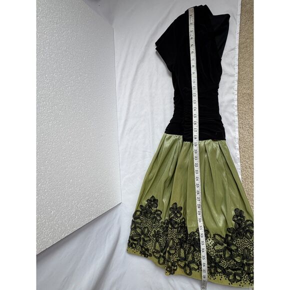 SL Fashions Draped Flare Satin Charmuese Dress Party Formal Black Green Size 6 - Picture 12 of 12
